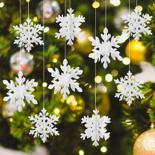 Andibro Christmas Hanging Snowflake Decorations,18pcs 3D Snowflake Ornaments White Paper Snowflakes Hanging Garland Winter Wonderland Decoration for Christmas Tree Party Holiday New Year Decoration