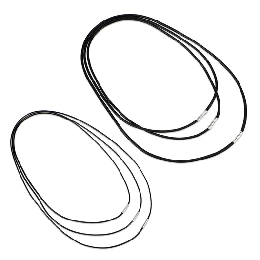 JIEYAO 6Pcs Braided Necklace Cords for Men with Snap Clasp, 1.5/3mm Black Waterproof Woven Wax Rope Chain for Pendant Women