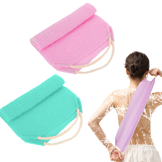 Molain 2Pcs Back Scrubber for Shower with Handles Nylon Exfoliating Washcloth Extended Length Washers Stretchable Shower Scrubber for Face Back Cleans Skin Massages Women Men(Green,Pink)
