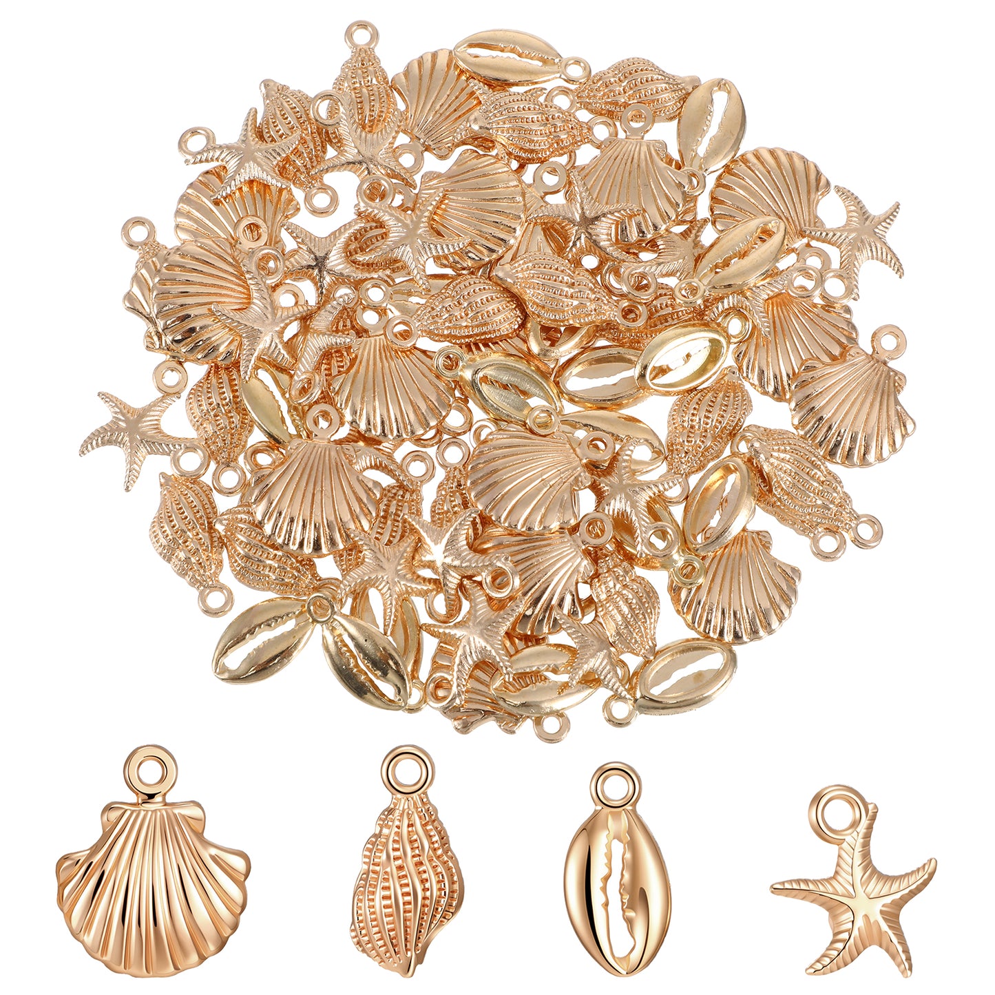 YUXMU 80 Pcs Gold Ocean Charms, Starfish Seashell Conch Charms for Jewelry Making DIY Bracelets Necklaces Earrings and BeachThemed Crafts Lightweight Zinc Alloy Assorted Sea Animal Designs