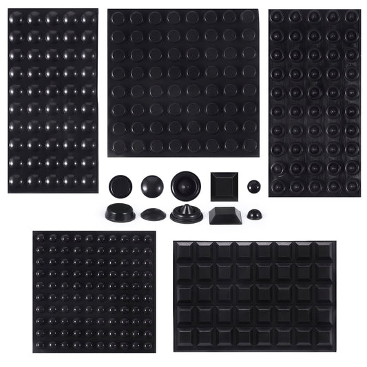 HJZHII 304Pcs Rubber Feet Adhesive Bumper Pads, Self-Adhesive Clear Rubber Feet Glass Table Top Anti Slip Pads Round Spherical Square for Furniture Cabinets Drawers Cutting Boards (Black)