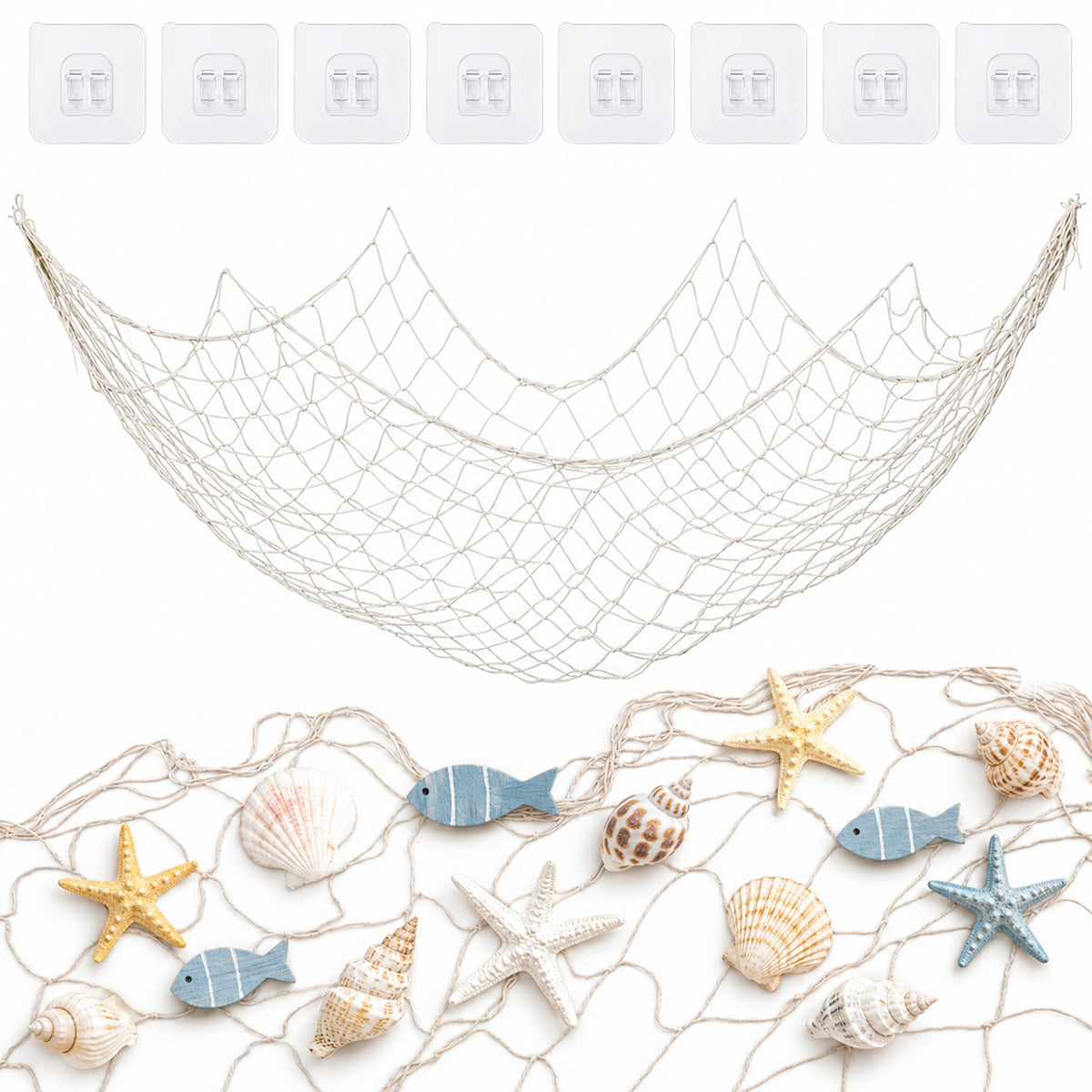 Jeffdad Decorative Fishing Net, 1m x 2m Nautical Fishnet with 8pcs Hook