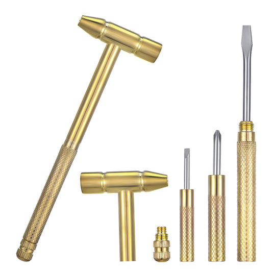 HJZHII Mini Hammer, 6 in 1 Small Hammer Screwdriver Multitool Screwdriver Hammers Tools Portable Tiny Camping Hammer Set for Repair Mobile Phones UAV Watches Glasses Laptops