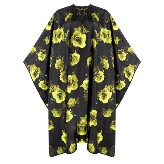 AOZUO Hair Cutting Cape, Waterproof Hairdresser Salon Cape with Adjustable Elastic Hooks Professional Floral Pattern Barber Cape for Hairstylist Hair Cutting Hair Dye Makeup Styling (Yellow)