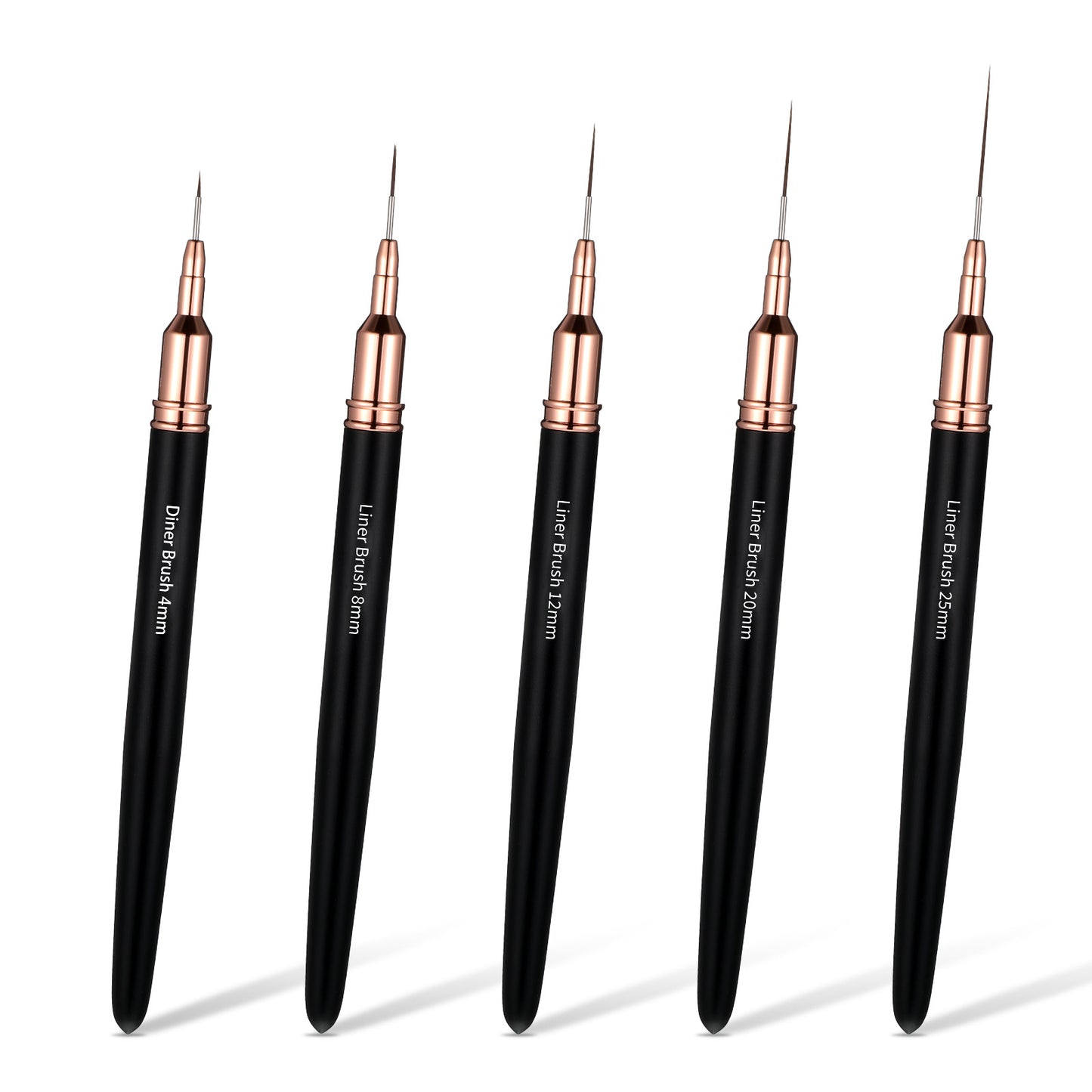 LIQWEI 5Pcs Nail Art Liner Brushes, Liner Brush For Nails Gel, Nail Art Striping Brushes, Thin Liner Nail Tools For Long Lines, Thin Details, Fine Drawing Sizes 4/8/12/20/25 mm(Black)