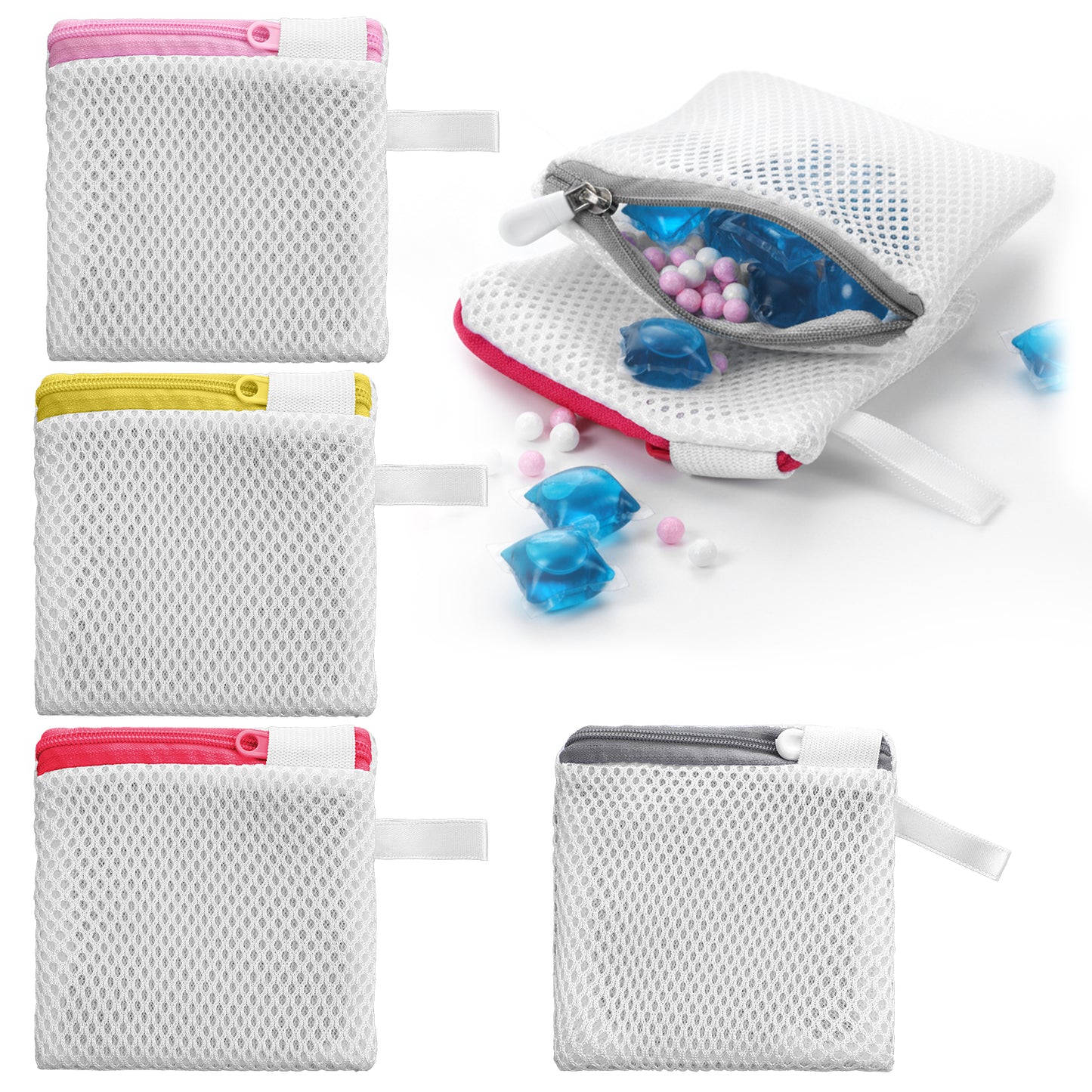 Molain 4PCS In-Wash Scent Booster Beads Laundry Pod Bags, Zippered Anti-Sticking Wash Bags for Detergent Pods Scent Beads Bag Machine Safe Laundry Accessories