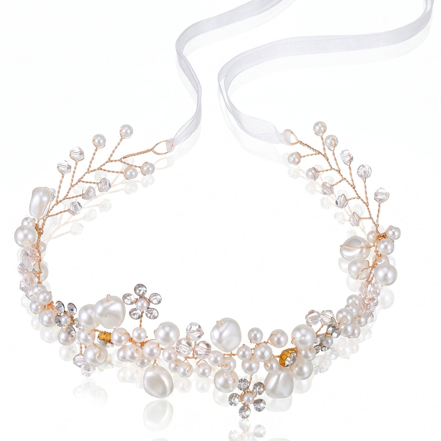 Amaxiu 1Pcs Flower Girl Hair Accessory, Flower Girl Headpiece Wedding Hair Accessories for Women Irregular Pearl Head Accessories First Communion Headpiece Pearl Headband and Flowers Crown
