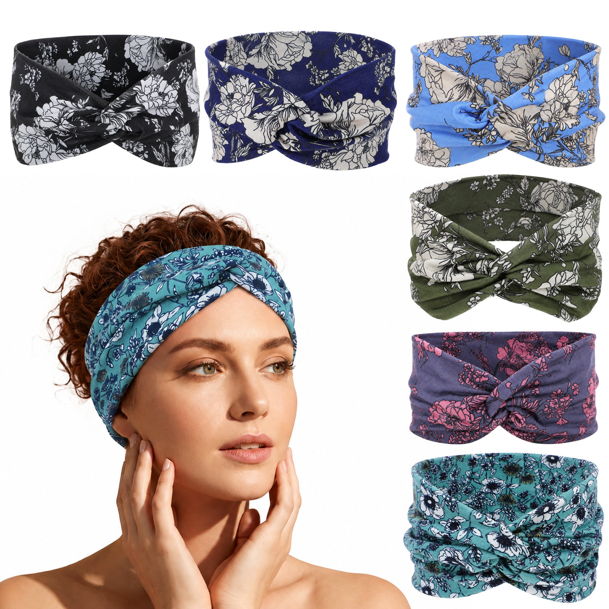YUXMU 6 Pcs Extra-Wide Headbands, Elastic Cross-Knotted Turban Headbands