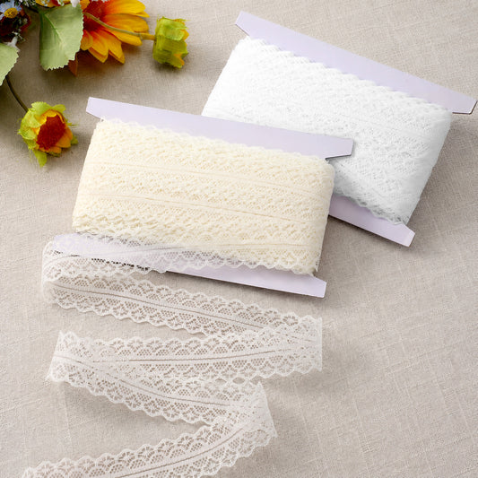 HJZHII Lace Trim Ribbon, Vintage Lace Trim Laces Decorative Ribbon Vintage Pattern Roll Ribbons for Gift Wrapping Bouquet Packaging Wedding Decoration DIY Crafts Beige White