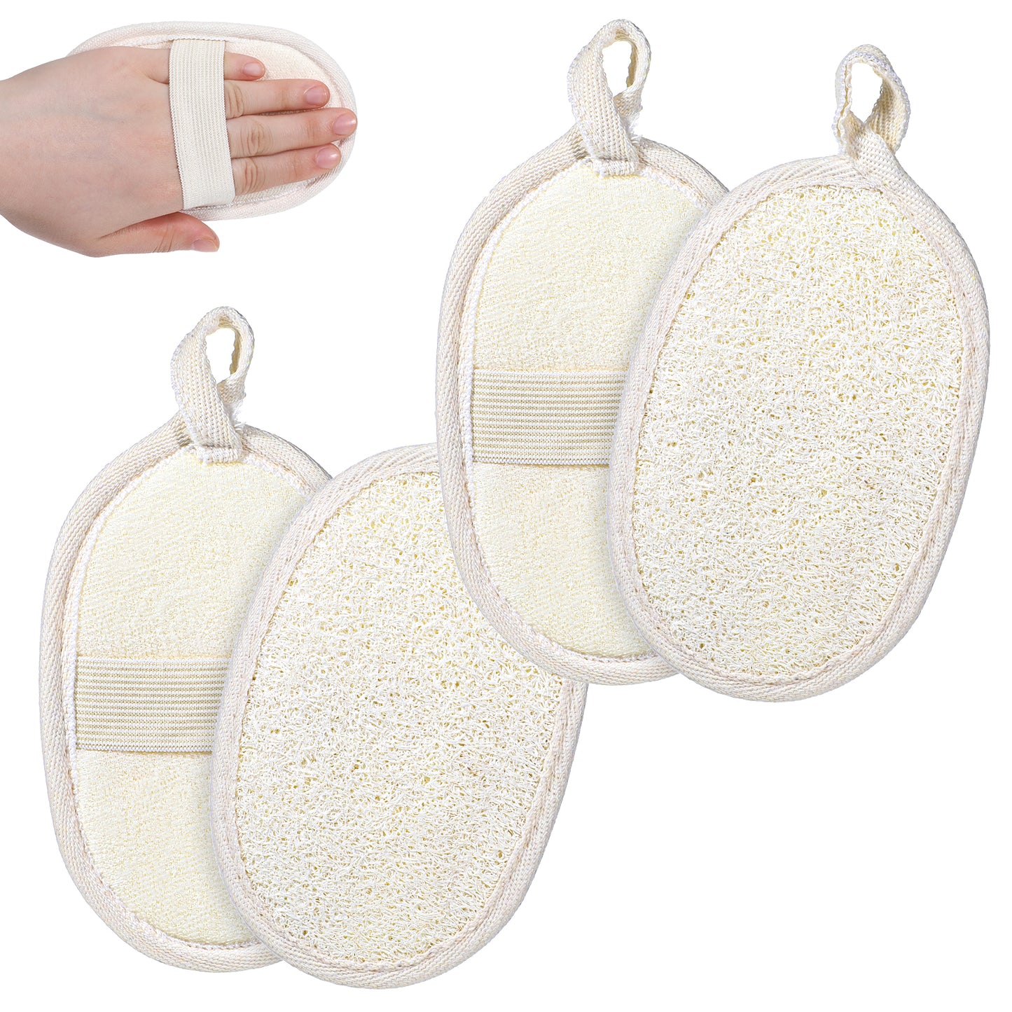 JJUNW 2 Pcs Natural Loofah Sponge Shower, Exfoliating Sponge Loofah Back Scrubber, Body Sponge Face Exfoliator Pad Soft and Skin Friendly for Women and Men Shower(4 Pcs)
