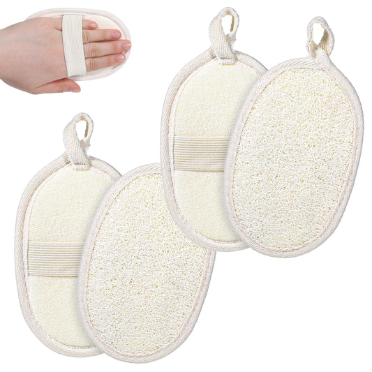 JJUNW 2 Pcs Natural Loofah Sponge Shower, Exfoliating Sponge Loofah Back Scrubber, Body Sponge Face Exfoliator Pad Soft and Skin Friendly for Women and Men Shower(4 Pcs)