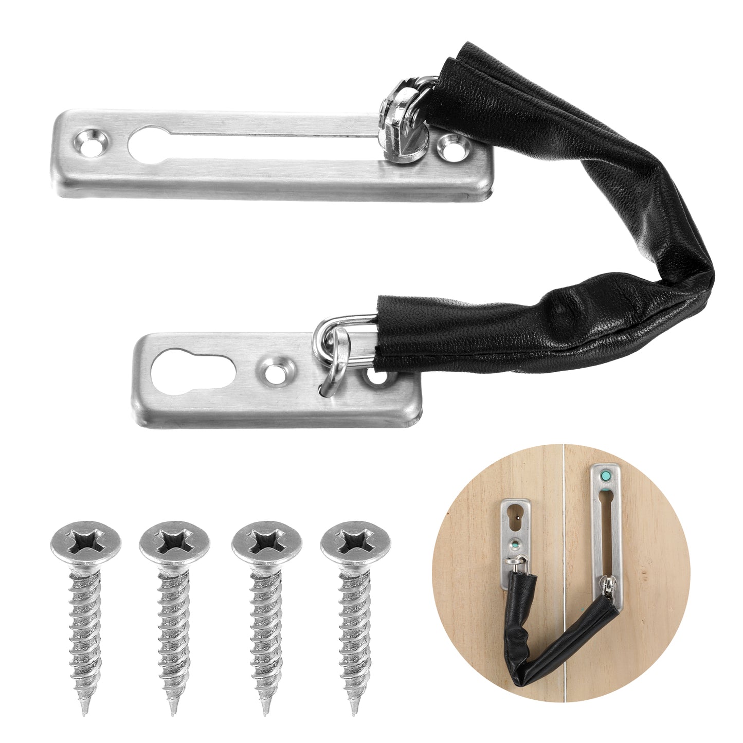 DOPENSPI Stainless Steel Safety Door Chain, Heavy Duty Latch Chain Security Chains Door Lock Security Chains Lock with 4 Screws Internal Doors Lock for Front Doors Home Offices Hotel Apartment