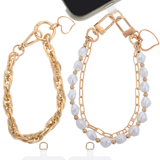 Bewudy Phone Charm Strap Bracelet Strap, Cell Phone Wrist Lanyard, Metal Phone Charms Chain Wristlet Beaded Phone Strap for Women Men Phone Wallet Keychain Camera(Style B)