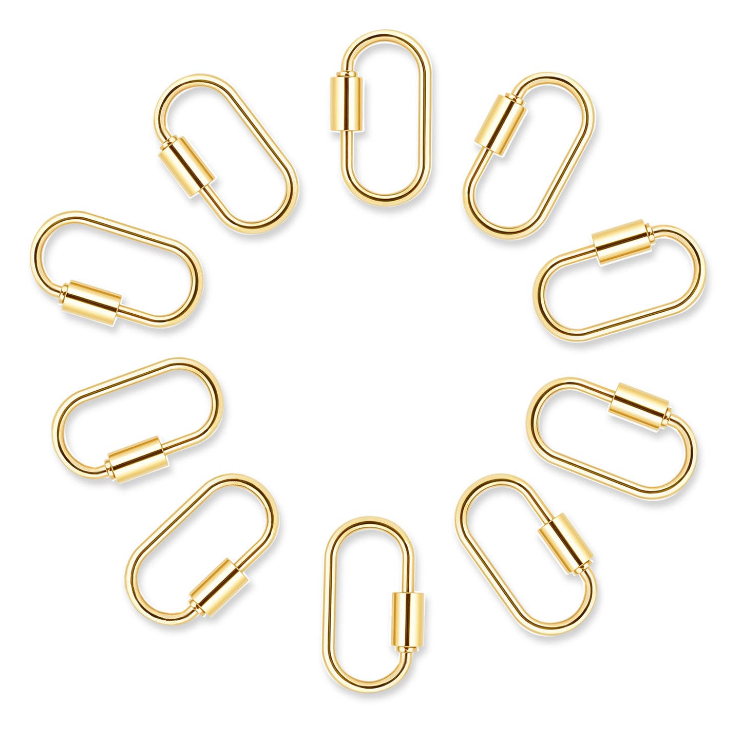 HJZHII 10pcs Screw Carabiner Lock Charms, Golden Necklace Lock Clip Keychain Clip Hook Metal Oval Keyring Holder Clasp for DIY Necklace Bracelets Jewelry Making(Gold)