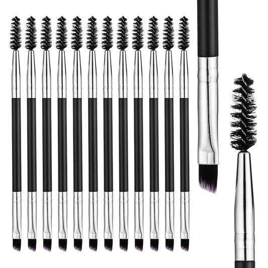 HJZHII 12PCS Duo Eyebrow Brush, Double Ended Eyelash Brush Reusable Angled Eye Brow Brush and Spoolie Brush Mascara Brush Wands Lash Applicator for Eyelash Makeup Shaping Eye Brow