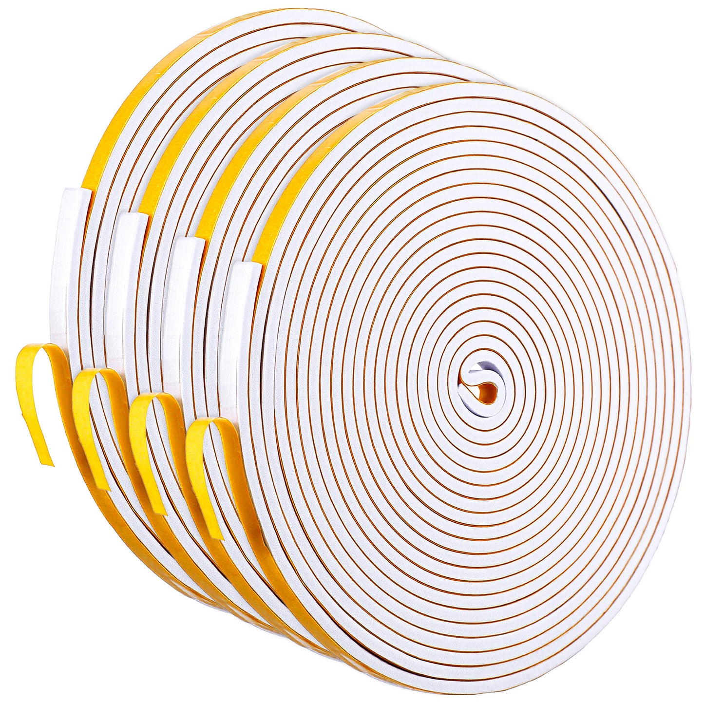 XLIUAX 4 Rolls Draught Excluder Tape, 6mm x 3mm Self Adhesive Draught Excluder Foam Tape for Door Window Foam Sealing Strip Type Weather Strip Seals, Total 20M Long White