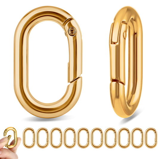 cobee 10 Pcs Stainless Steel Carabiner, Black Metal Carabiner Clip Dog Tag Clip Connector, Oval Carabiner Heavy Duty For Bag Pet Collar Lanyard Outdoor Camping Hiking(Golden)