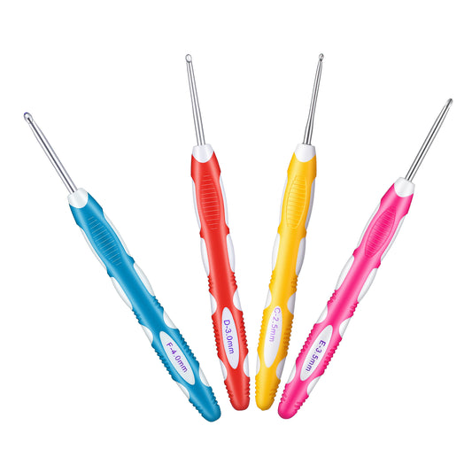 LXUEJIE 4 Pcs Crochet Hook, Ergonomic Crochet Hooks Set with Soft Grip Handles, Beginner Friendly & Senior Friendly Weaving Tool for Knitting and Craft, Soft Non Slip (2.5mm 3mm 3.5mm 4mm)