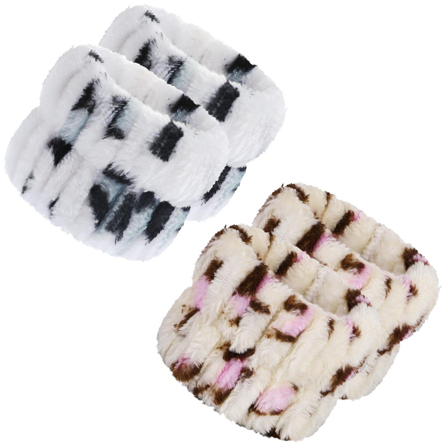 Cobee Spa Wrist Washband, 4 Pcs Coral Fleece Facial Washing Wristbands Microfiber Wrist Wash Towel WristBand Headbands for Washing Elastic Hair Band for Shower Sports Makeup(Leopard)