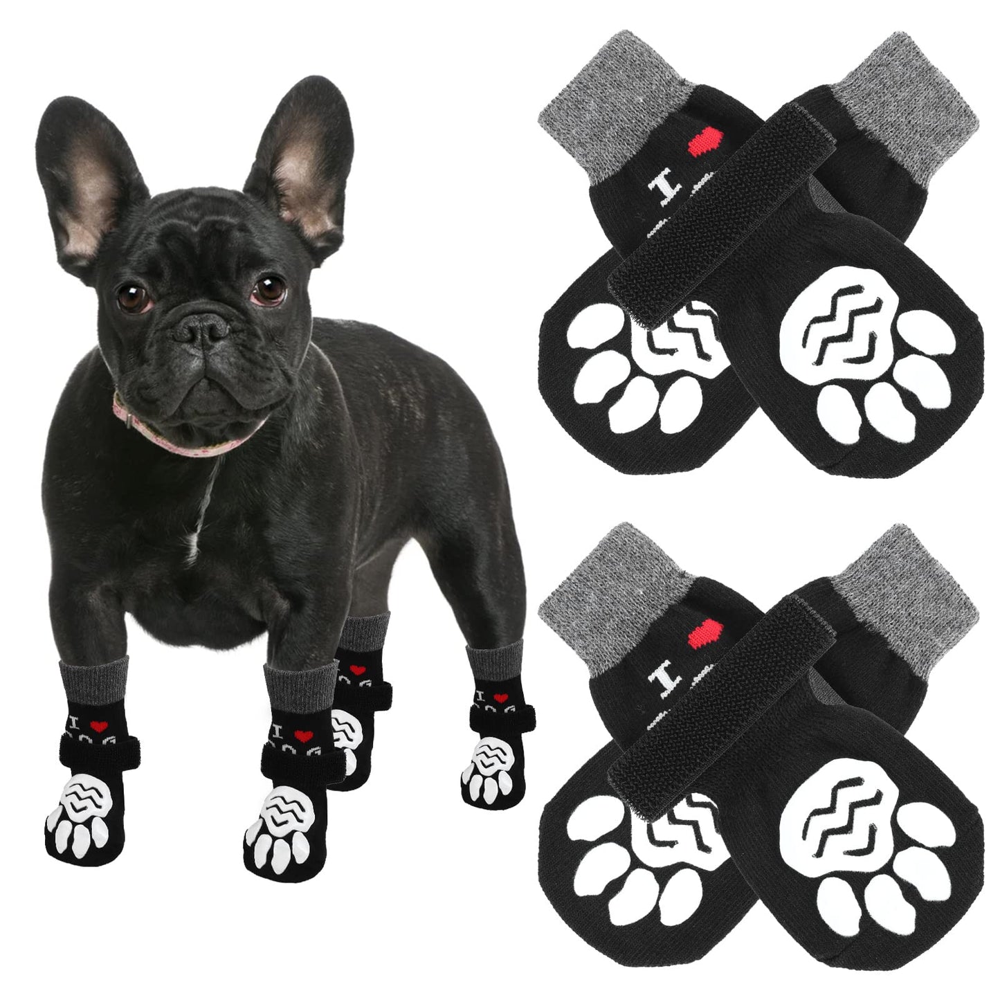 Molain Non-slip Dog Socks, Double Side Dog Socks with Adjustable Straps Dog Paw Protectors for Indoor Hardwood Floors Traction Control 2 Pairs (Medium)