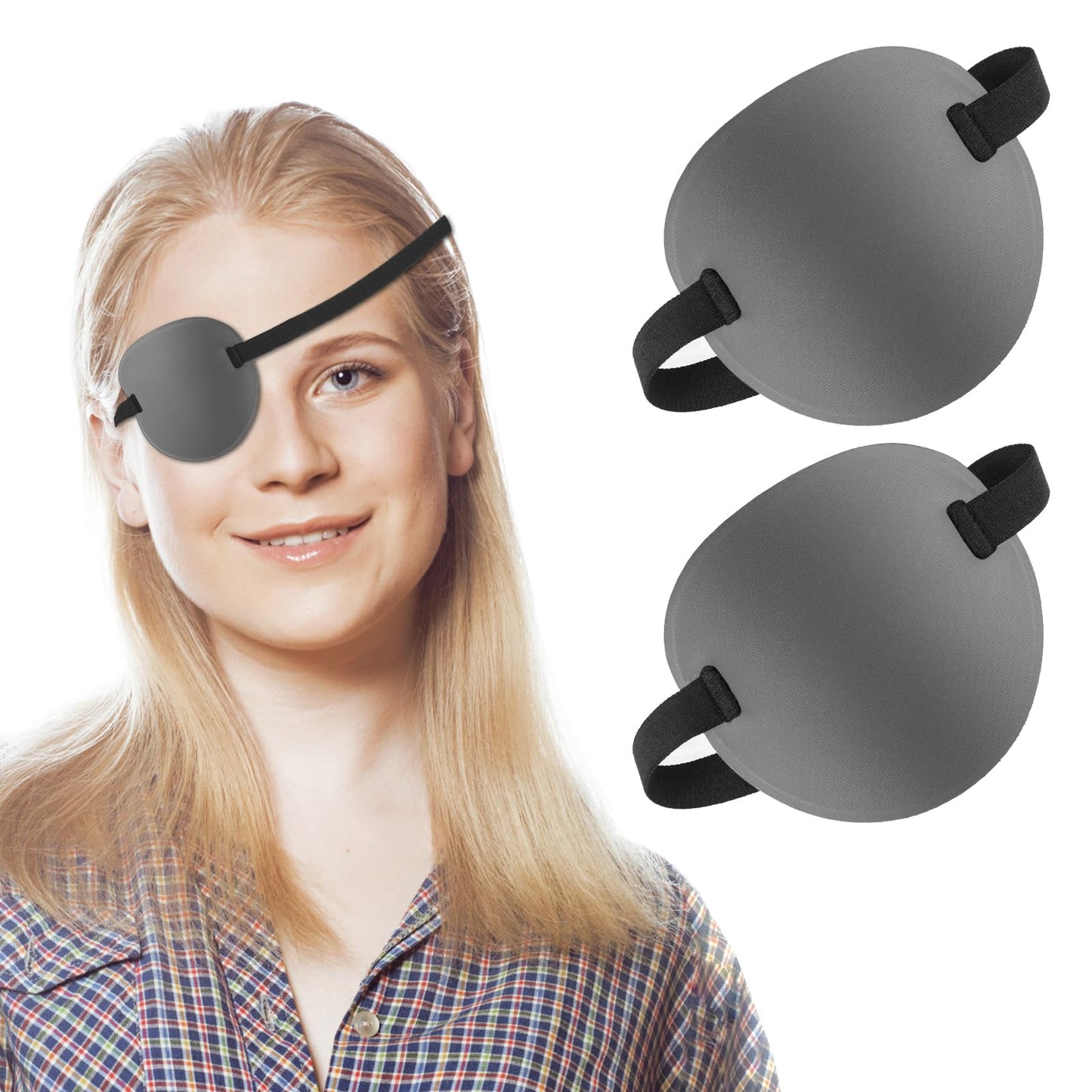 Bewudy 2PCS Eye Patch, 3D Adjustable Eye Patches, Medical Eye Patch, Amblyopia Lazy Eye Patches for Left or Right Eyes for Adults and Kids (Grey)