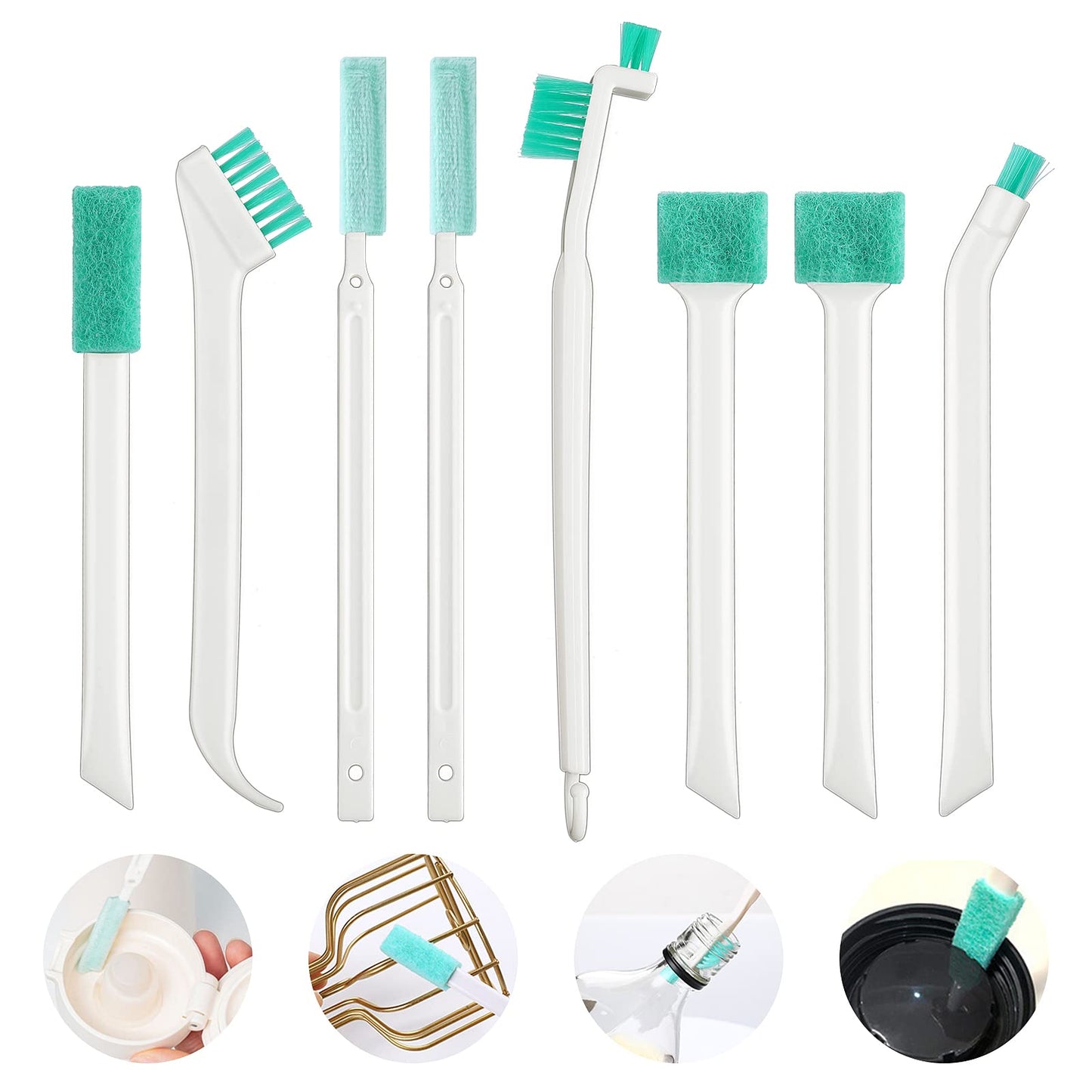 TIESOME 8Pcs Small Crevice Cleaning Brush for Toilet Corner Tiny Window Door Track Groove Gap Cleaning Scrub Brush Set with Long Handle Detail Cleansing Brushes Groove Brush Set