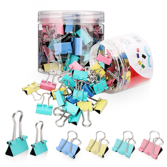 Molain 100Pcs Colored Metal Paper Binder Clips, 60Pcs 15mm Clamps + 40Pcs 19mm Clamps, Mini Bulldog Clips, Photo File Paper Document Clip, Assorted Metal Foldback Clips for Office Home (2 Sizes Clips)