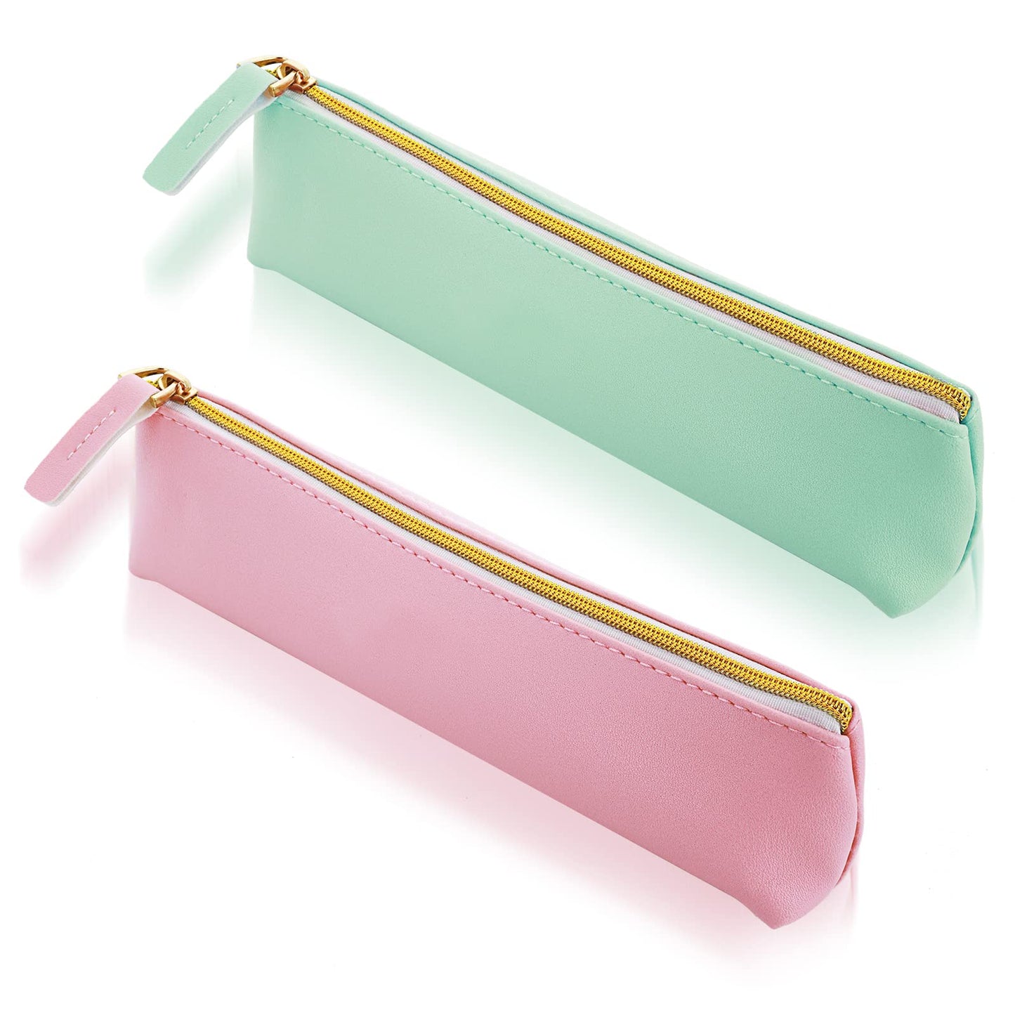 cobee Leather Pen Pencil Case, 2 Pieces Cute Pencil Pouch Small Pen Bag Stationery Bag Lovely Zipper Pouch Portable Cosmetic Bag Organizer for Pen Pencils(Green+Pink)
