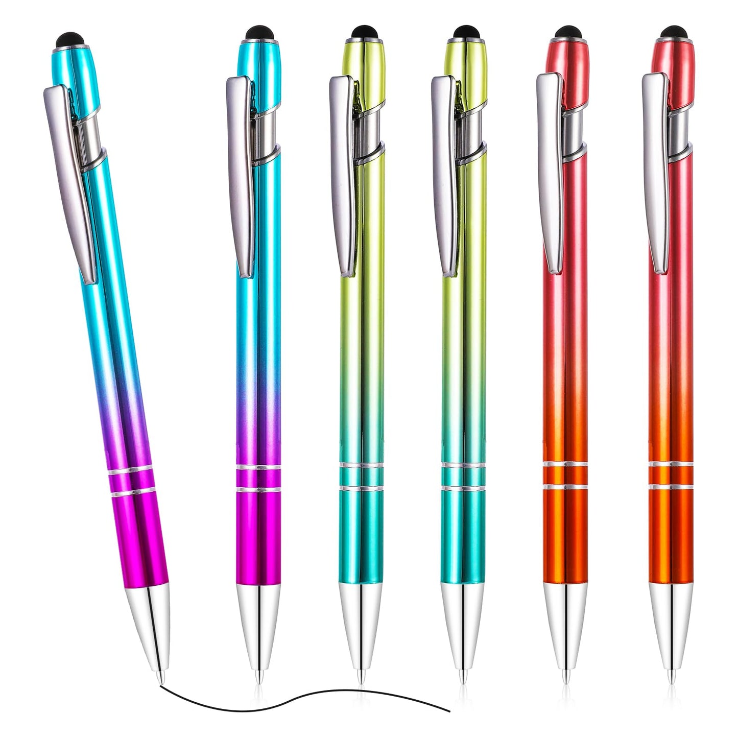 Amaxiu 2 in 1 Ballpoint Pens with Stylus Tip, 6 Pcs 1.0mm Retractable Rollerball Pens Metal Ball Point Pens Black Ink Writing Pen Touch Screens Stylus Pen for Office School Supplies