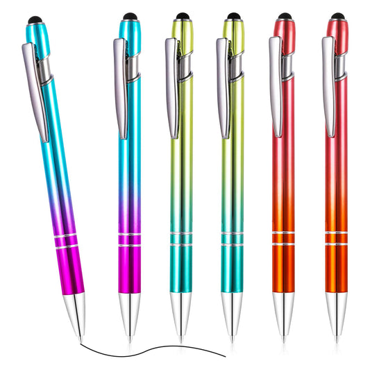 Amaxiu 2 in 1 Ballpoint Pens with Stylus Tip, 6 Pcs 1.0mm Retractable Rollerball Pens Metal Ball Point Pens Black Ink Writing Pen Touch Screens Stylus Pen for Office School Supplies