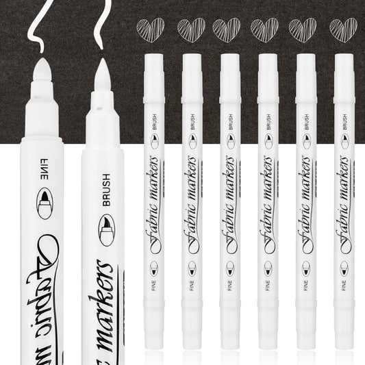 Jeffdad 6 Pcs White Marker Paint Pens, Permanent Marker White Paint Pens for Wood, 1-3mm Acrylic Water-Based White Markers for Wood Rock Plastic Leather Glass Stone Metal Canvas Ceramic (White)
