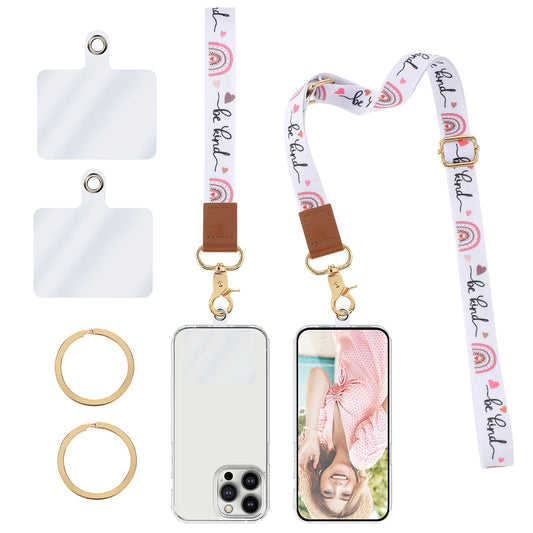Andibro Crossbody Cell Phone Lanyard Set, Universal Phone Strap-1 Adjustable Nylon Lanyard+1 Wrist Strap+2 Pads+2 Keyrings(Rainbow)