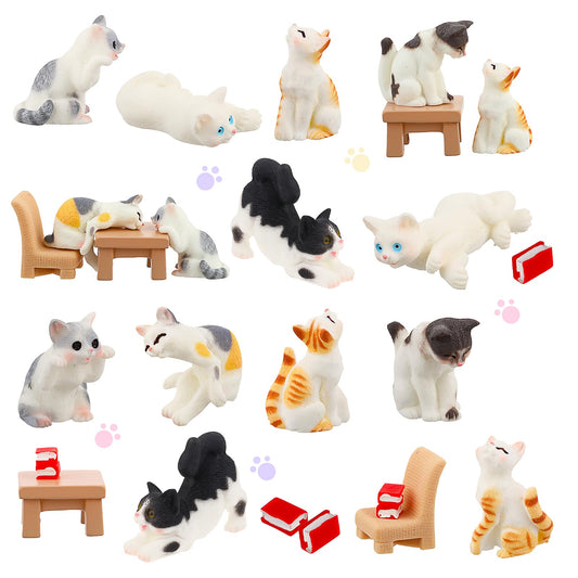 Cobee 10 Pcs Dollhouse Mini Cat Figures, 1:12 Realistic Kitten Figurines Cake Topper Miniature Animal Statues Ornaments for Home Landscape Decorations Party Favor