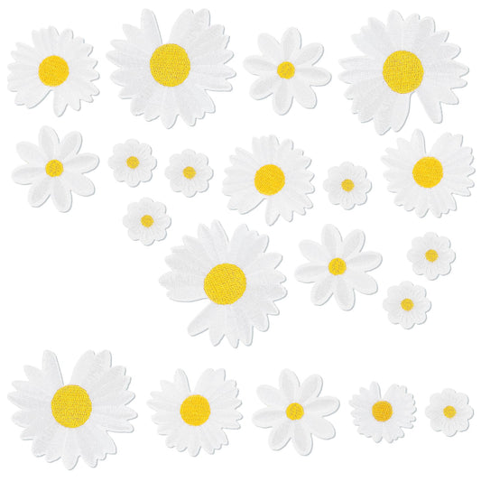 AOZUO Daisy Flower Iron on Patch, 30 PCS Repair Patch Delicate Embroidered Applique Decoration Patches for DIY Clothes Sew, Hat, Jackets, Backpacks (5 Sizes)