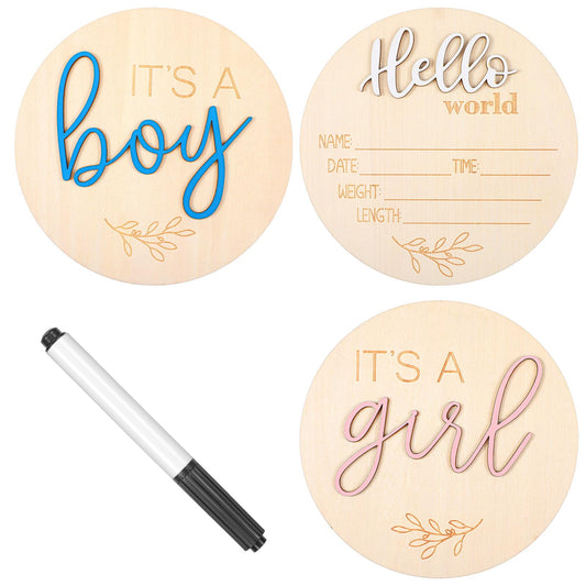 MBAIYO Announcement Sign Baby, Milestone Cards Baby Wooden Newborn for Boys or Girls Name Board for Photo Props Baby Shower Hospital Children's Room Pregnant Becoming Mothers