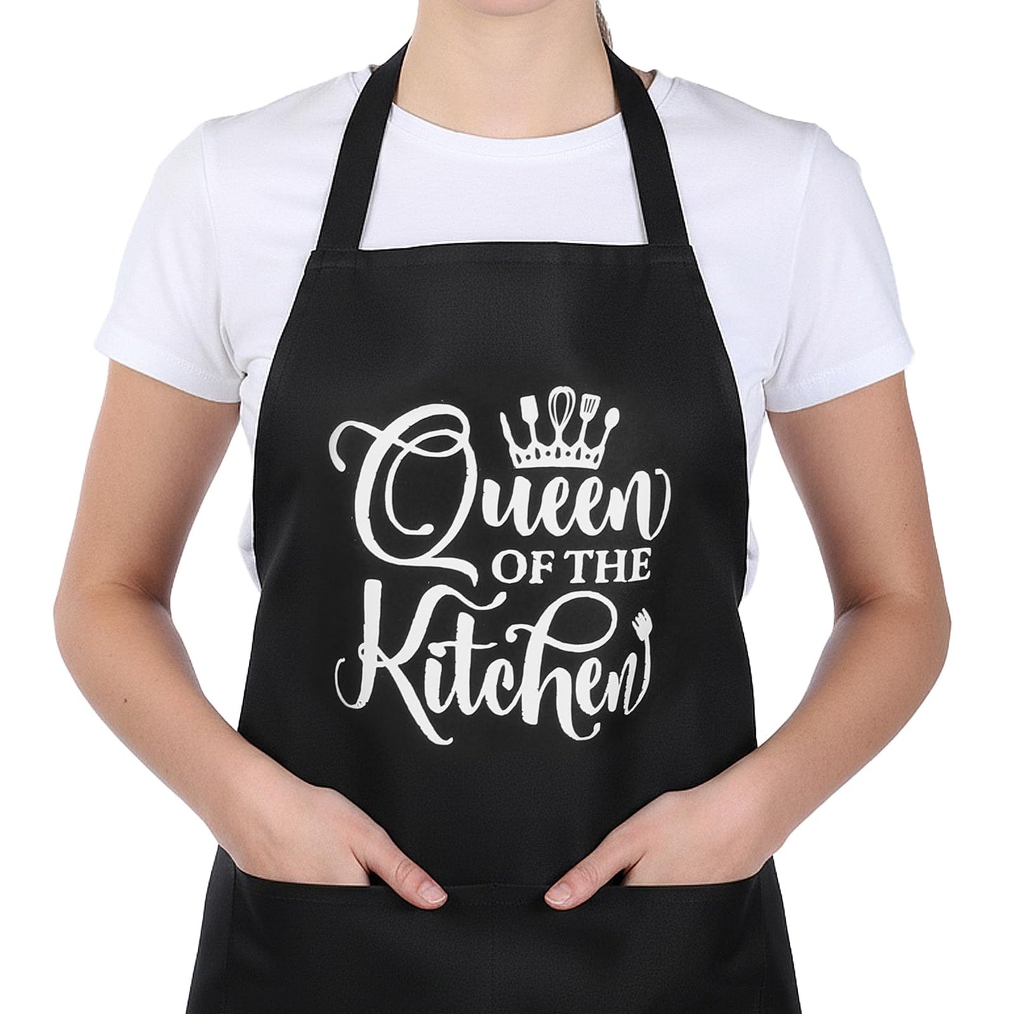 WJIAAA Cooking Apron Women's Funny Personalised Black Polyester BBQ Apron with Adjustable Pockets, Kitchen Apron Gift for Women