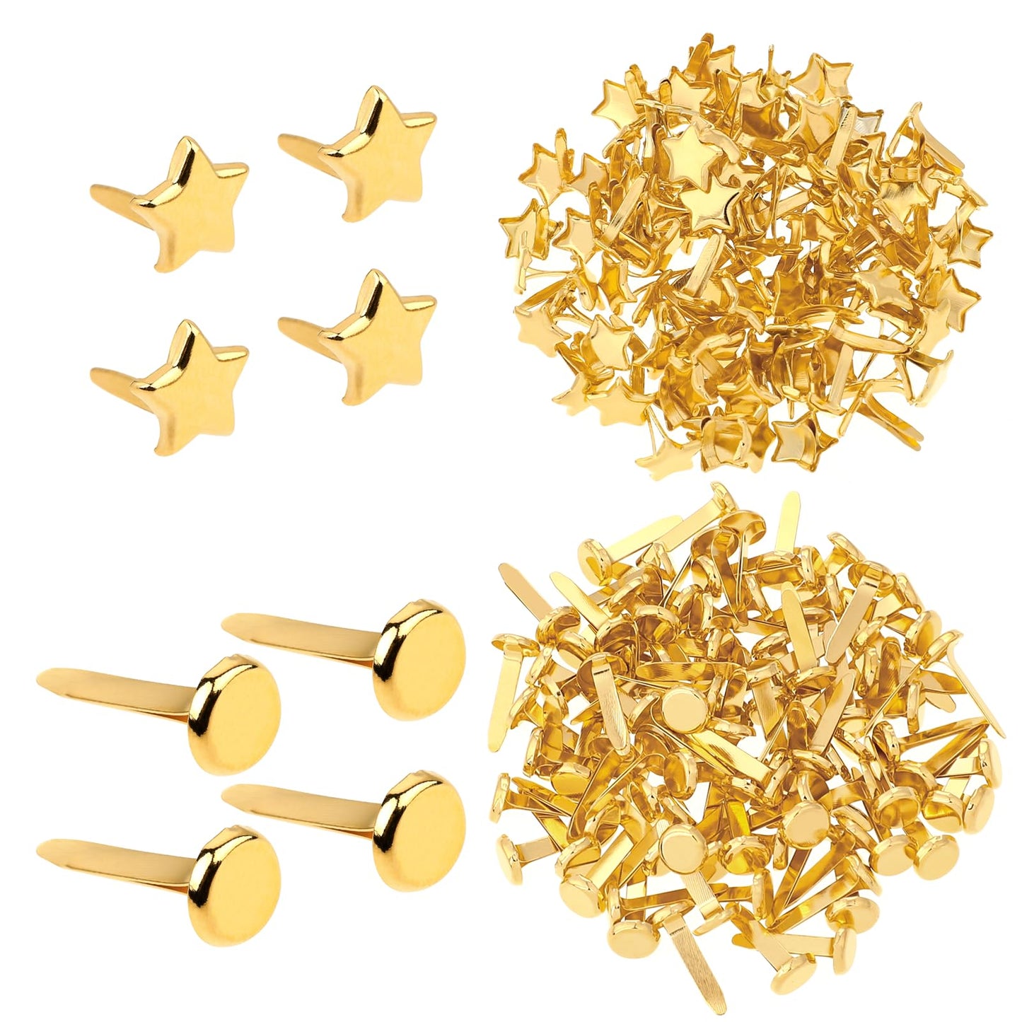 Giantree 200 Pcs Mini Brads Paper Fasteners, Gold Pattern Clips Scrapbooking Brads Pattern Clips Round Head Clips for School Office Paper Letter Clips Crafts DIY