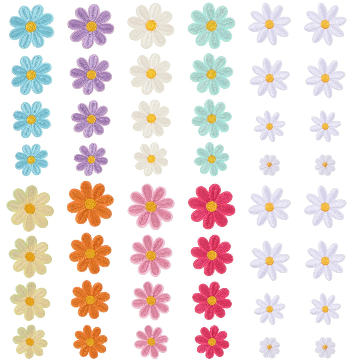 HJZHII 48Pcs Daisy Flower Iron on Patches, Cute Floral Embroidery Applique