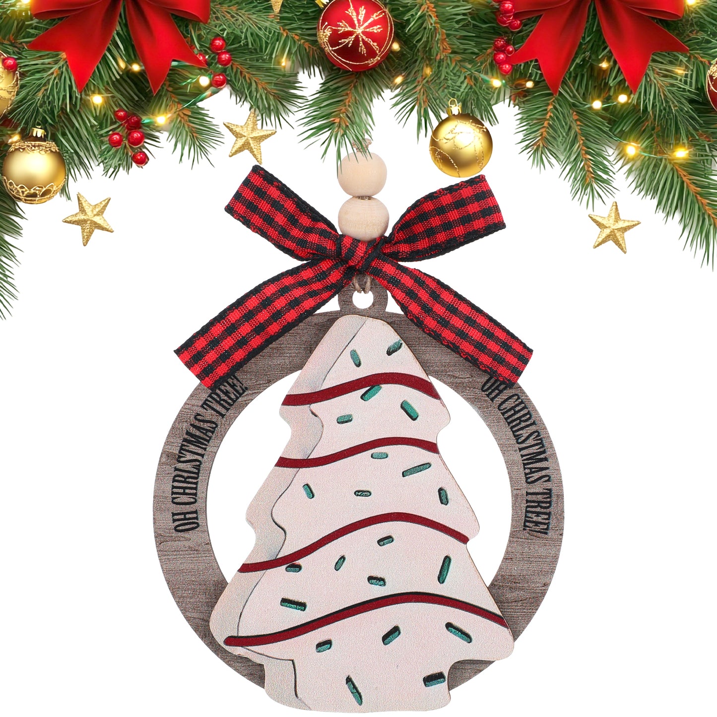 LXUEJIE Bow Christmas Tree Ornaments, 3.15 Inch Wooden Bead Hanging Ornament Cute Christmas Sign Pendant for Xmas Tree Decorations