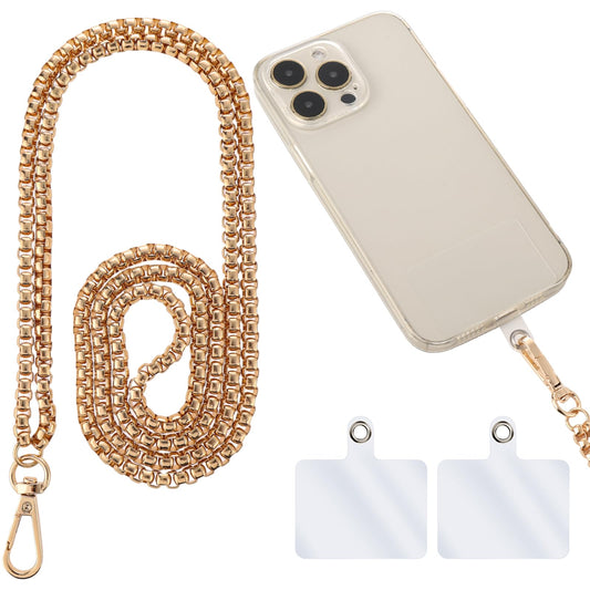 AOZUO Metal Phone Chain Holder, Universal Phone Lanyard Cell Phone Crossbody Neck Strap Anti Theft Detachable Mobile Phone Wrist Strap with Tether Pads Compatible with Most Smartphones