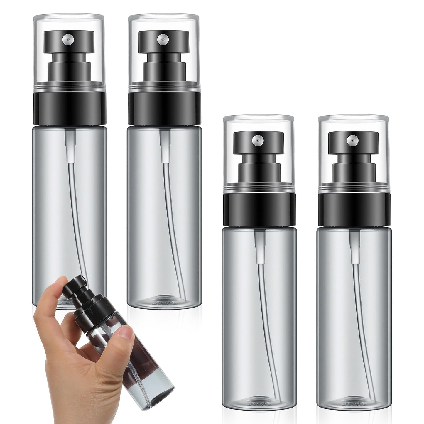 WJIAAA Spray Bottle, Small, Pack of 4, 60 ml, Mini Transparent Black Spray Bottle, Small, Reusable for Perfume, Cleaner, Shampoo