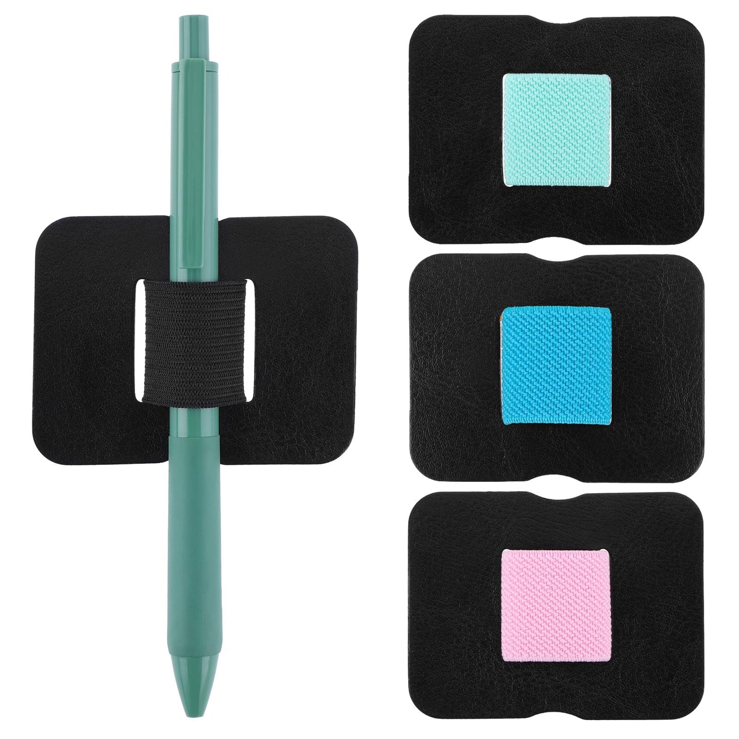 TIESOME 4 Pack Pen Loop Holder for Notebooks, Self-Adhesive Pen Holder Elastic Loop Ultra-Thin Leather Pencil Holder for Journals Planners Tablet Case 4 Colors