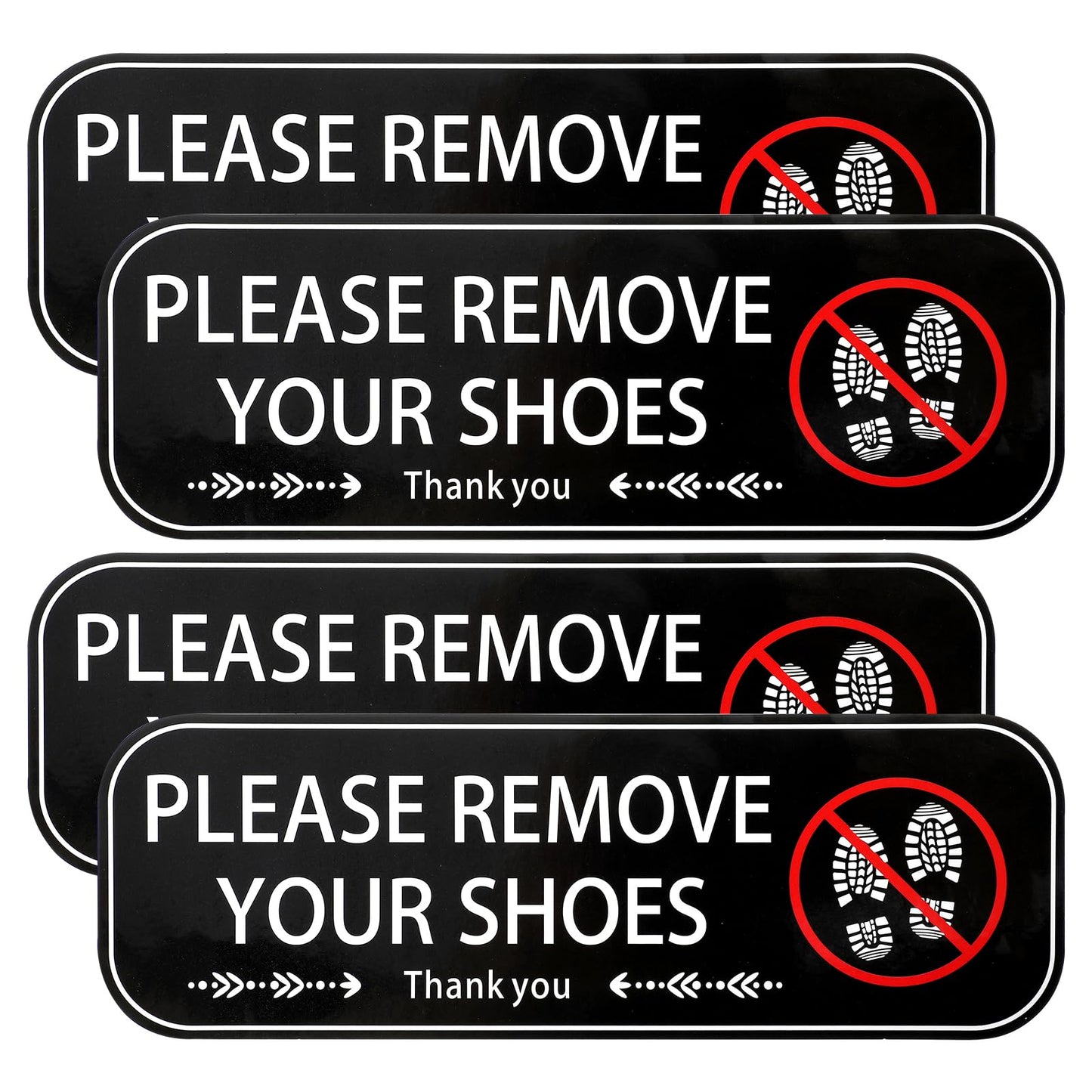 XLIUAX 4Pcs Please Remove Your Shoes Sign, Self-Adhesive No Shoes Sign for House, Rectangular Take Your Shoeses Off Sticker for Front Door Offices Cafes Restaurants (9" x 3")