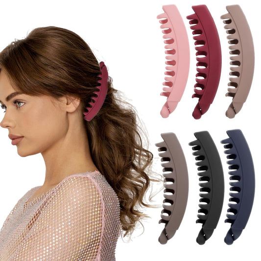 AOZUO 6 Pieces Banana Hair Clips, 5.1 Inch Banana Hair Clips, Ponytail Banana Clip, Fine Hair Non-Slip Banana Hair Holder, Hair Accessories for Women and Girls