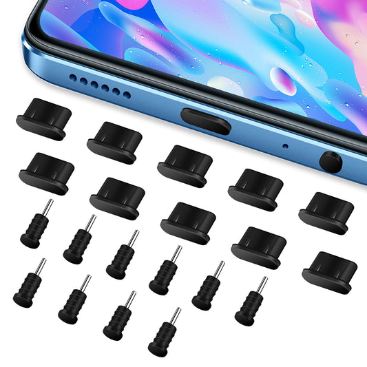 Giantree Dust Plug Set, Silicone USB C Earphone Hole Anti-dust Cover Caps Charging Port Cover Type-C Dust Protectors Stopper for Smartphone Laptop (Black 20Pcs)