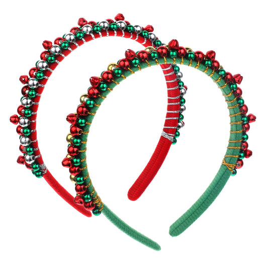 Jeffdad 2Pcs Christmas Headpieces Christmas Headband, Christmas Holiday Red Green Bells Headbands for Women Adults Kids Christmas Party Supplies