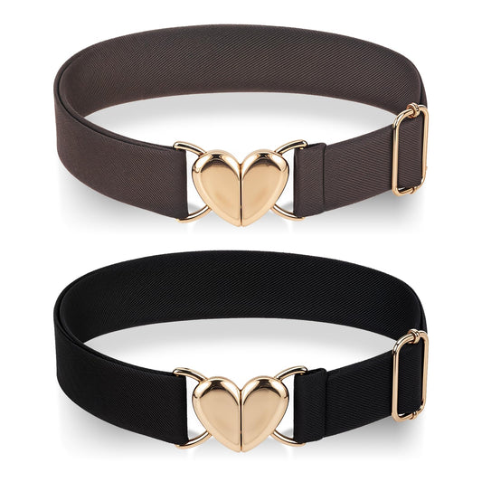 Molain 2 Pcs Kids Elastic Belt for Girls, Adjustable Toddler Heart Buckle Stretch Belts for Boys Girls Waist Size 15-30"