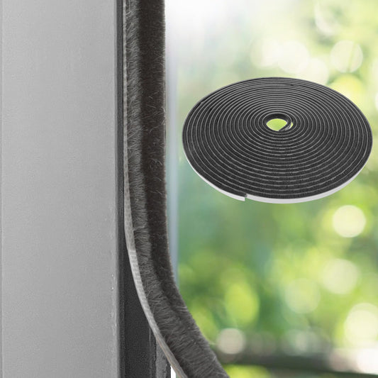 Amabro Brush Weather Stripping Seal, 10m(L) x 9mm(W) x 5mm(T) Self-Adhesive Seal Strip for Windows and Door Soundproofing Weatherstrip Windproof Door Draft Stopper Dustproof Stronger Stickiness