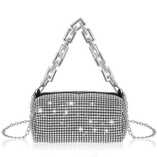 Bewudy Rhinestone Women Clutch Purse, Women's Evening Bag Clutch Shoulder Bag, Rhinestone Evening Bags for Lady Girl Wedding Party Banquet(Silver)