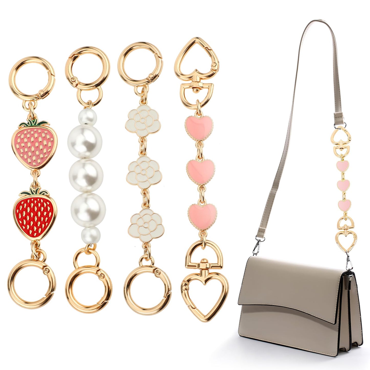 cobee 4Pcs Purse Strap Extender Chains, Bag Strap Extender Handbags Chain Straps Replacement Extension Chains Exquisite Cute Chains for Women DIY Handbags Clutch Bags Shoulder Bags